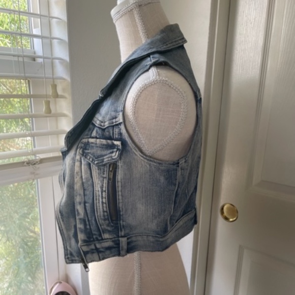 Chocolate USA | Y2K Distressed Blue Wash Denim Crop Vest Copper Zippers, Size S - Picture 5 of 10